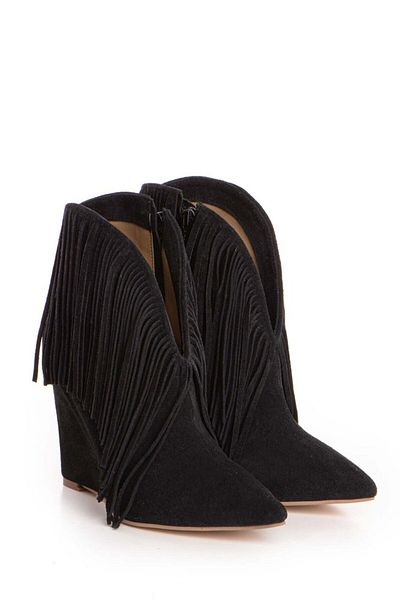 Vanilla Days Nemesis black suede ankle boots with fringes