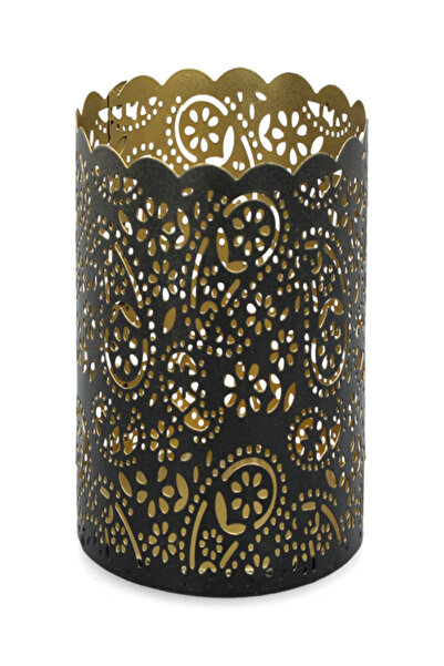 SERENE حامل شموع معدني أنيق مزخرف بقاعدة مسطحة متينة مع أسطوانة زجاجية