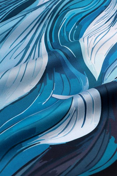 Bursa İpek Μπλε μεταξωτό μαντήλι Arya Pattern Twill