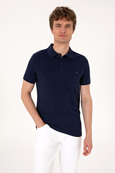 Men's Regular Fit Polo Neck Navy Blue PocketT-Shirt50306818-VR033