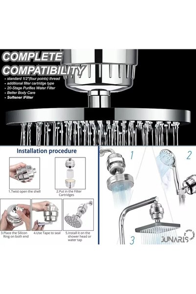 Generic JUNARIS Shower Filter 20 Stage Showerhead Filter for Hard Water Shower Water Filter with 2 Replaceab