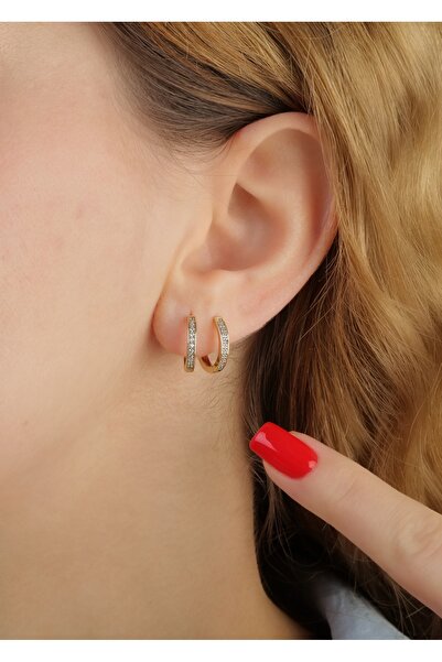 Home Sihra Accessories taşlı küçük halka küpe 14 altın renk