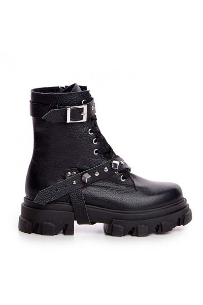 Vanilla Days Berta Boots Black Bison Leather with Silver Accessories
