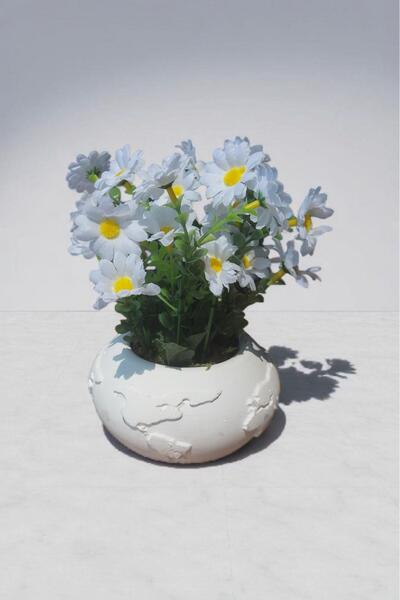 İLİVA Beton Saksılı Papatya Yapay Çiçek