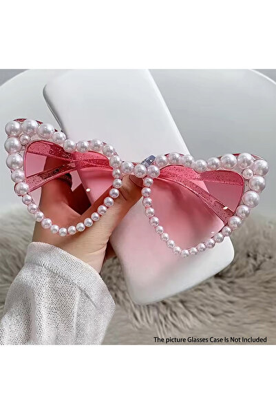 Choice نظارات شمسية نسائية أنيقة على شكل قلب C6 بإطار كبير مرصع باللؤلؤ لحفلا...