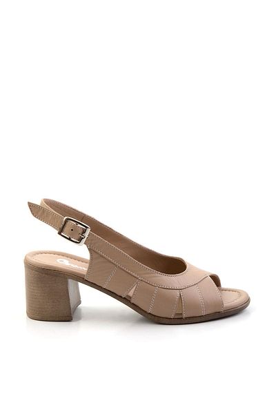 Bambi Beige Leather Women's Classic Heeled Shoes K05040030303