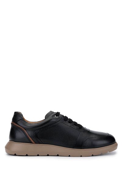 Tamer Tanca Men's Genuine Leather Black Sneakers & Sports Shoes