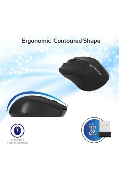 Promate 2.4G Wireless Optical Mouse with USB Nano Receiver, 10m Range, Auto-Sleep, 3 DPI (Clix-8)