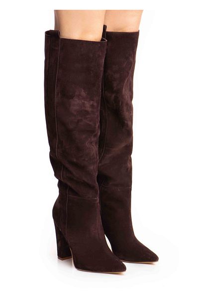 Vanilla Days Cizme Plum Dune Mirage cu toc inalt, gros, piele naturala intoarsa de mov inchis