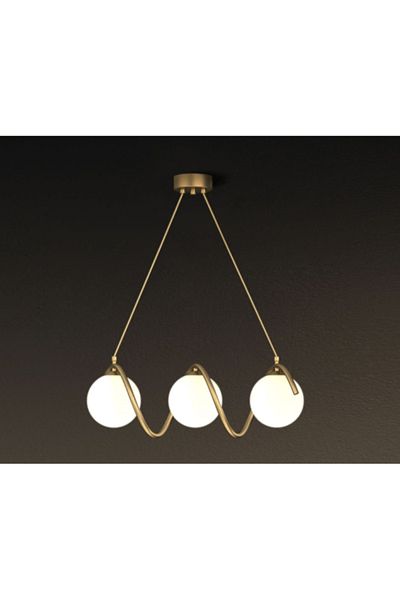 luminastar Modern pendant chandelier, 3 white globes, E27 socket, gold body, adjustable height
