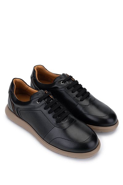 Tamer Tanca Men's Genuine Leather Black Sneakers & Sports Shoes