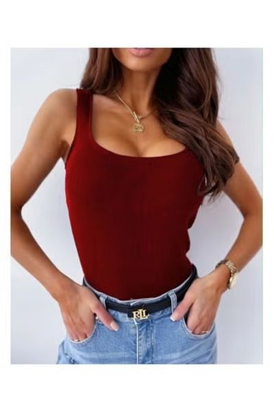 Generic Claret Red Sleeveless Blouse