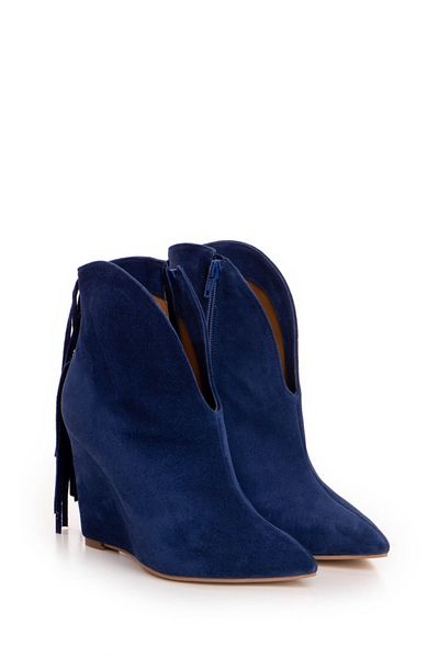 Vanilla Days Cizme tip ciocate Navy Breeze piele intoarsa bleumarin cu franjuri