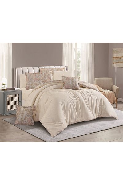 Levore Livory 8-Piece Comforter Set 100% Cotton Soft Floral Reversible Double Duvet System Heavy Fill Evelyne-047