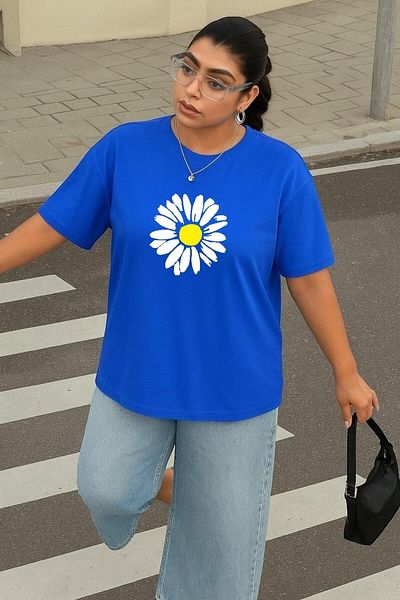 BENROMA 1 T-Shirt Gift for Purchases of 6 or More in the Cart - Large Size Daisy Printed Unisex T-Shirt