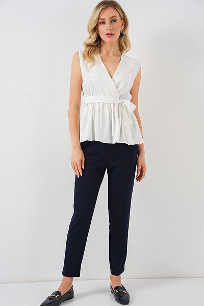 Bigdart Women's Double Breasted Collar Sleeveless Blouse 966 - White