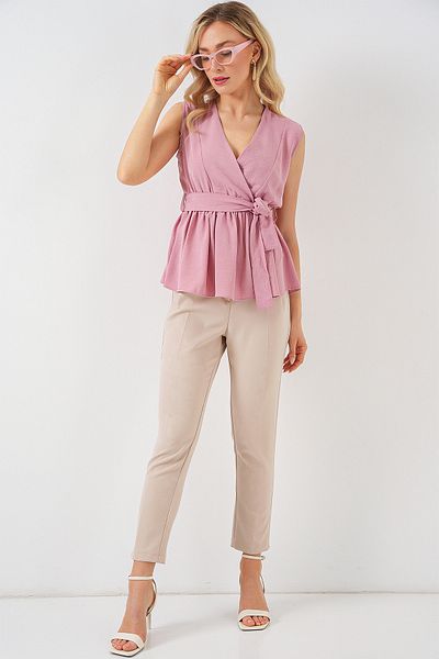 Bigdart Women's Double Breasted Collar Sleeveless Blouse 966 - Powder
