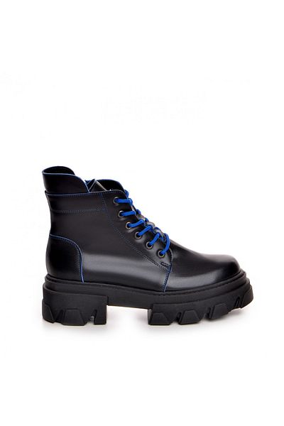 Vanilla Days Apex Boots Black Genuine Leather with Blue Accents