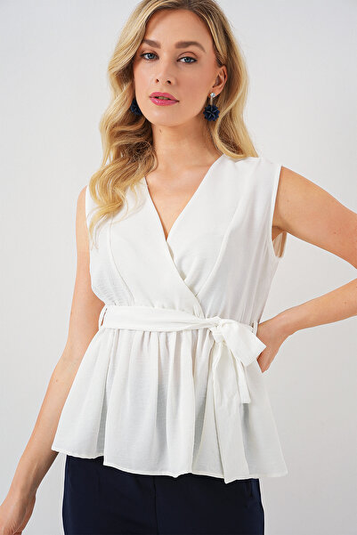 Bigdart Women's Double Breasted Collar Sleeveless Blouse 966 - White