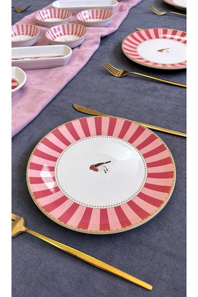 Erbaşlar مجموعة أدوات الإفطار الفاخرة Love Bird Red Round 20 قطعة لـ 6 أشخاص