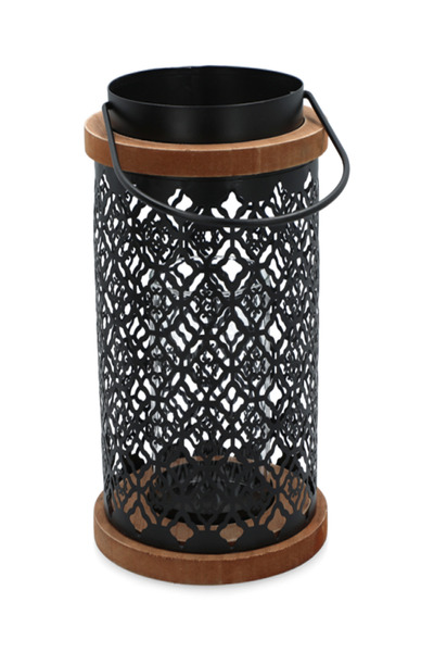 SERENE حامل شموع معدني أنيق مزخرف بقاعدة مسطحة متينة مع أسطوانة زجاجية