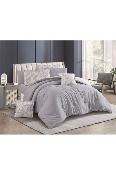 Levore Livory 8-Piece Comforter Set 100% Cotton Soft Floral Reversible Double Duvet System with Heavy Fill Evelyne-045