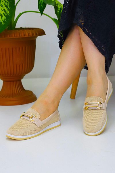 Weynes Women's Beige Mesh Comfortable Daily Ballerinas Wsb3060