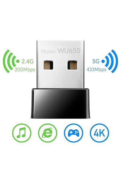 cudy Adaptor wireless Cudy WU650, USB 2.0, AC650 Dual Band (Negru)