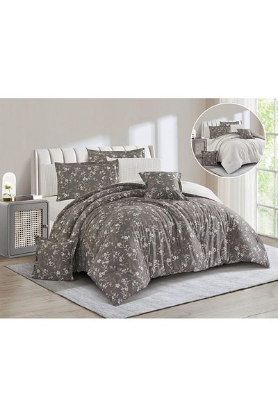 Levore Livory 8-Piece Comforter Set 100% Cotton Soft Floral Reversible Double Duvet System with Heavy Fill Evelyne-048