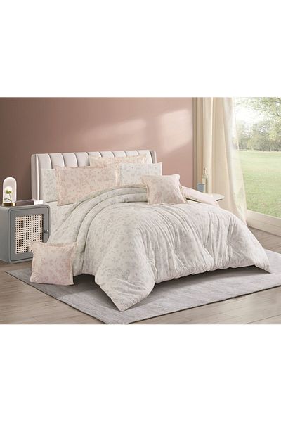 Levore Livory 8-Piece Comforter Set 100% Cotton Soft Floral Reversible Double Duvet System with Heavy Fill Evelyne-040