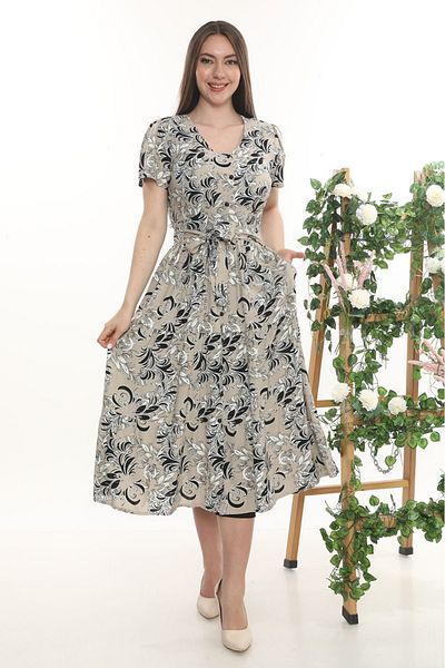 etselements Crew Neck Button Belted Dress 407
