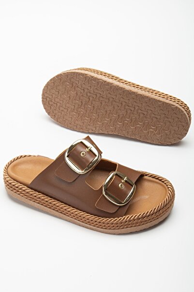 Hayalimdeki Ayakkabı Γυναικεία Καφέ Καθημερινή Διπλή Πόρπη Άνετη Σόλα Ψάθινα Σανδάλια Παντόφλες