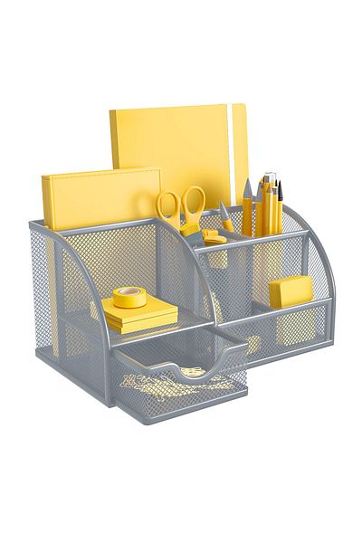 KidLe Mesh Desk Organizer Multifunctional Desktop Office Supplies Holder with 6 Compartments kdl0614-S