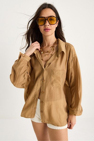 Bianco Lucci Women's Single Pocket Detailed Oversize Shirt 470 60283182