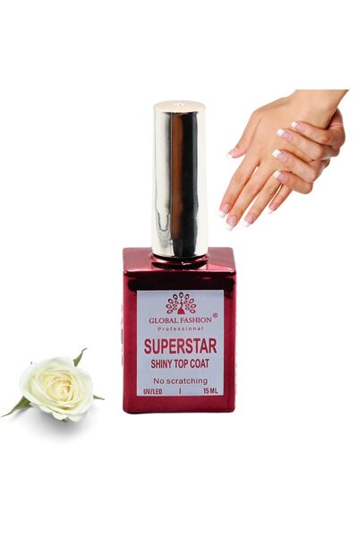 global fashion Superstar Top Coat Gel Polish 15 ml - Quick-Dry, No-Chip, Strengthens & Adds Shine, Gloss 24/7 XL HD