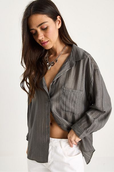 Bianco Lucci Women's Single Pocket Detailed Oversize Shirt 470 60283182