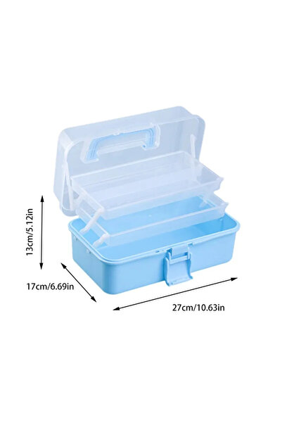 Choice صندوق تخزين بلاستيكي شفاف ثلاثي الطبقات أزرق اللون، صندوق تخزين للخياط...
