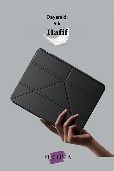 Fuchsia Galaxy Tab S10 FE Plus Uyumlu 13.1 inç Kalem Bölmeli Standlı Tri Folding Tablet Kılıfı