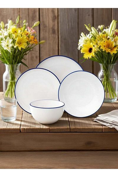 cera 16-Piece Porcelain Dinner Set White/Blue
