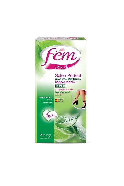 Fem USA Legs & Body Wax Strips Extra Dry Enriched With Aloe Vera 20pcs