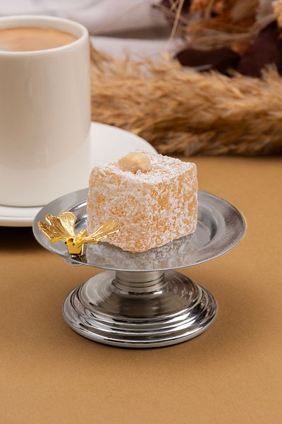 Fiyakalı Ürünler Atölyesi 6-Piece Butterfly Macaron Holder, Turkish Delight Holder, Fruit Holder, Tea and Coffee Side Presentation Holder, Metal Sugar Bowl