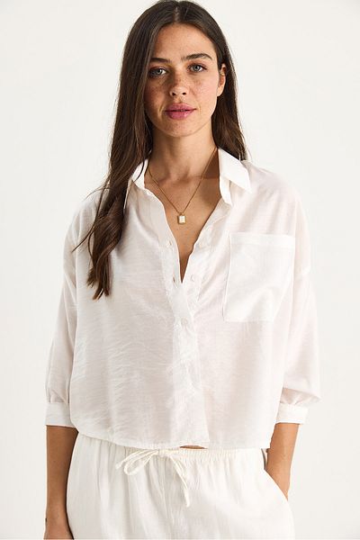 Bianco Lucci Women's Half Sleeve Single Pocket Detailed Shirt 60282013