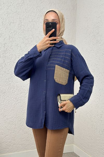 Salih Çelebi Colorful Pocket Shirt 2236 - Dark Blue