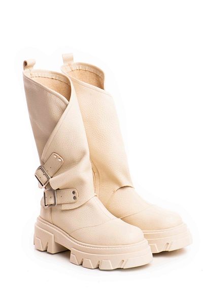 Vanilla Days Oman boots, butter-colored buffalo-textured leather