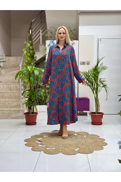 Punta Otantik Sln31112 Cotton Viscose Buttoned Long Selin Dress