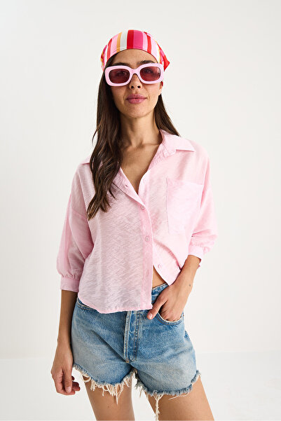 Bianco Lucci Women's Half Sleeve Single Pocket Detailed Shirt 60282013