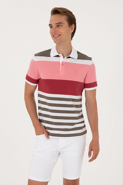 U.S. Polo Assn. Ανδρικό μπλουζάκι με κανονική εφαρμογή Polo Neck Pink 50300046-vr041