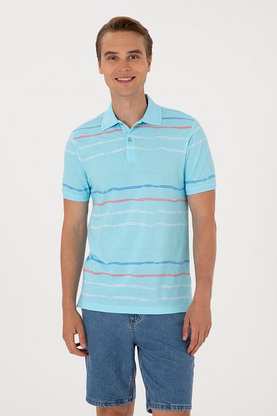 U.S. Polo Assn. Ανδρικό μπλουζάκι Aqua με κανονική εφαρμογή Polo Neck 50299642-VR007