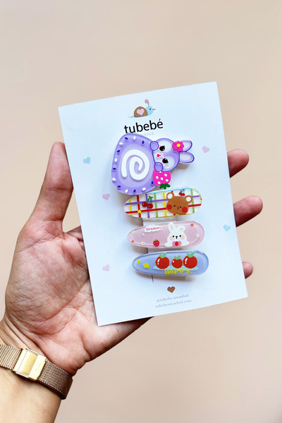 Tubebé İstanbul Mor Tavşan Temalı 5’li Renkli Çocuk Toka Seti