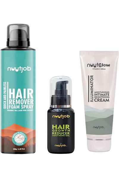 NUUT Nuutjob New Hair Removal Spray with Nuutglow Cream & Nuutjob Hair Gel Combo